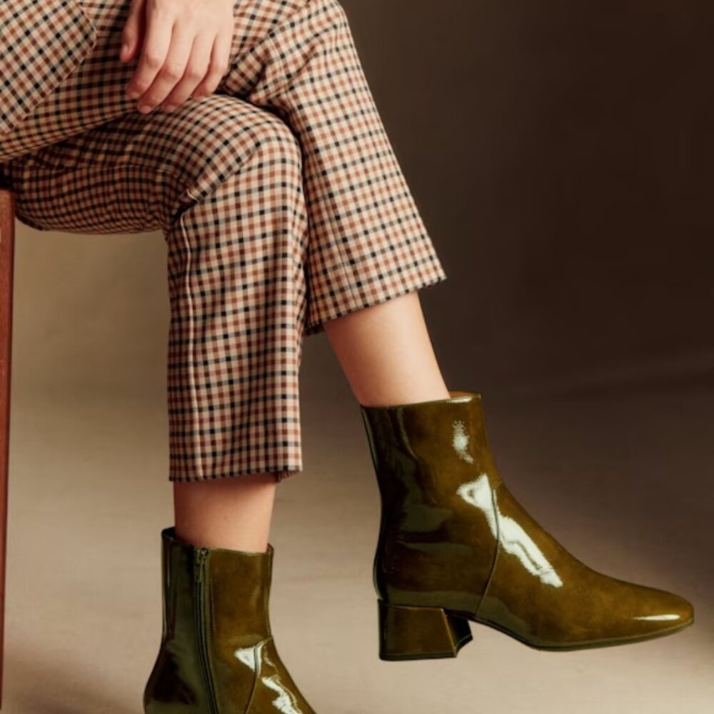 Sezane Paulette Low Boots Patent Olive Green - Size 8 - Picture 3 of 6